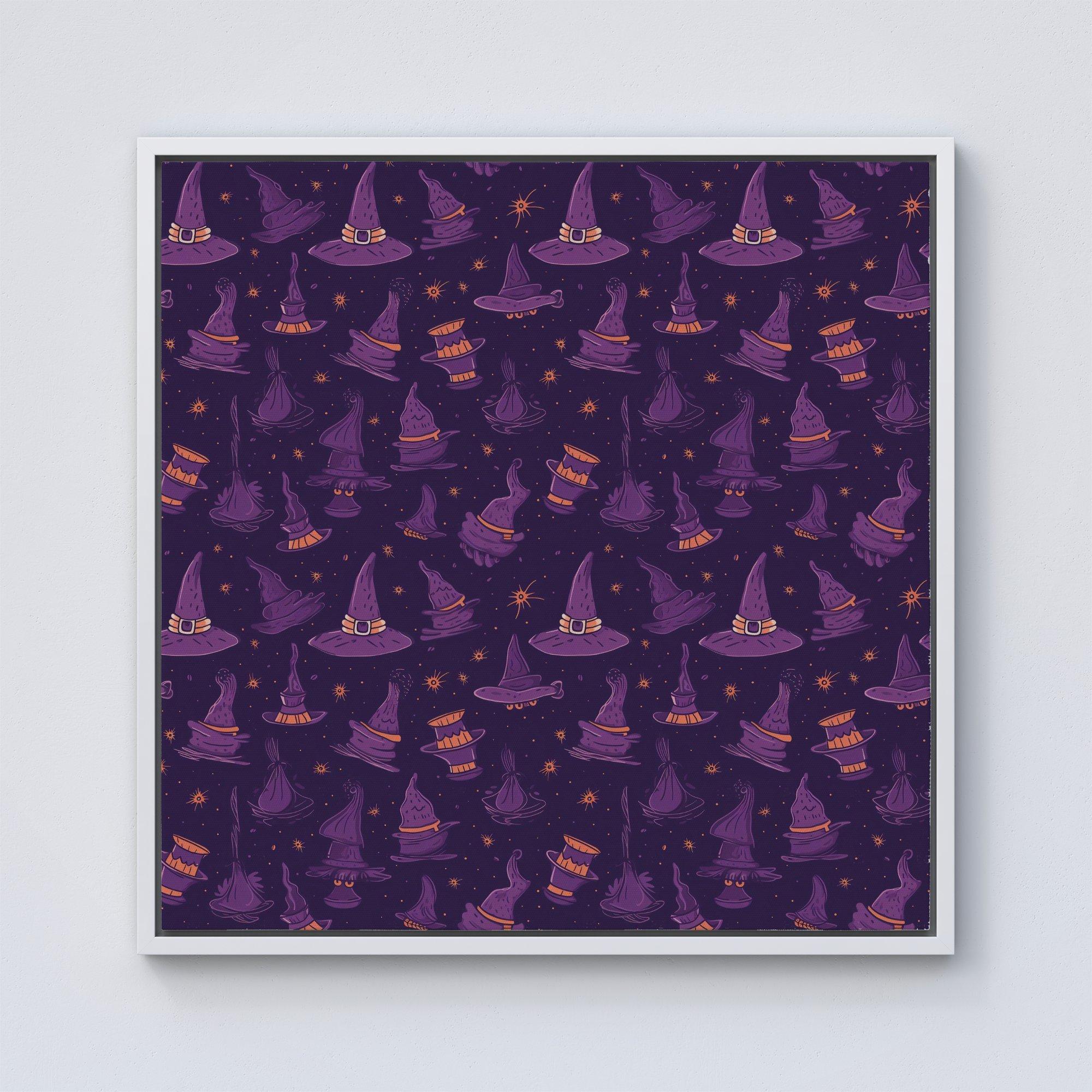 Witch Hats And Broomsticks Framed Canvas